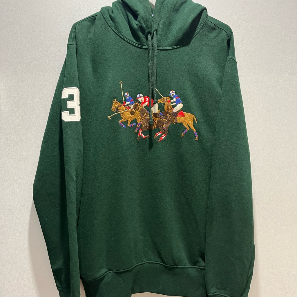 Ralph Lauren Hoodie Men L Polo 3 Patch Triple Pony Jumper Sweatshirt Hype Core